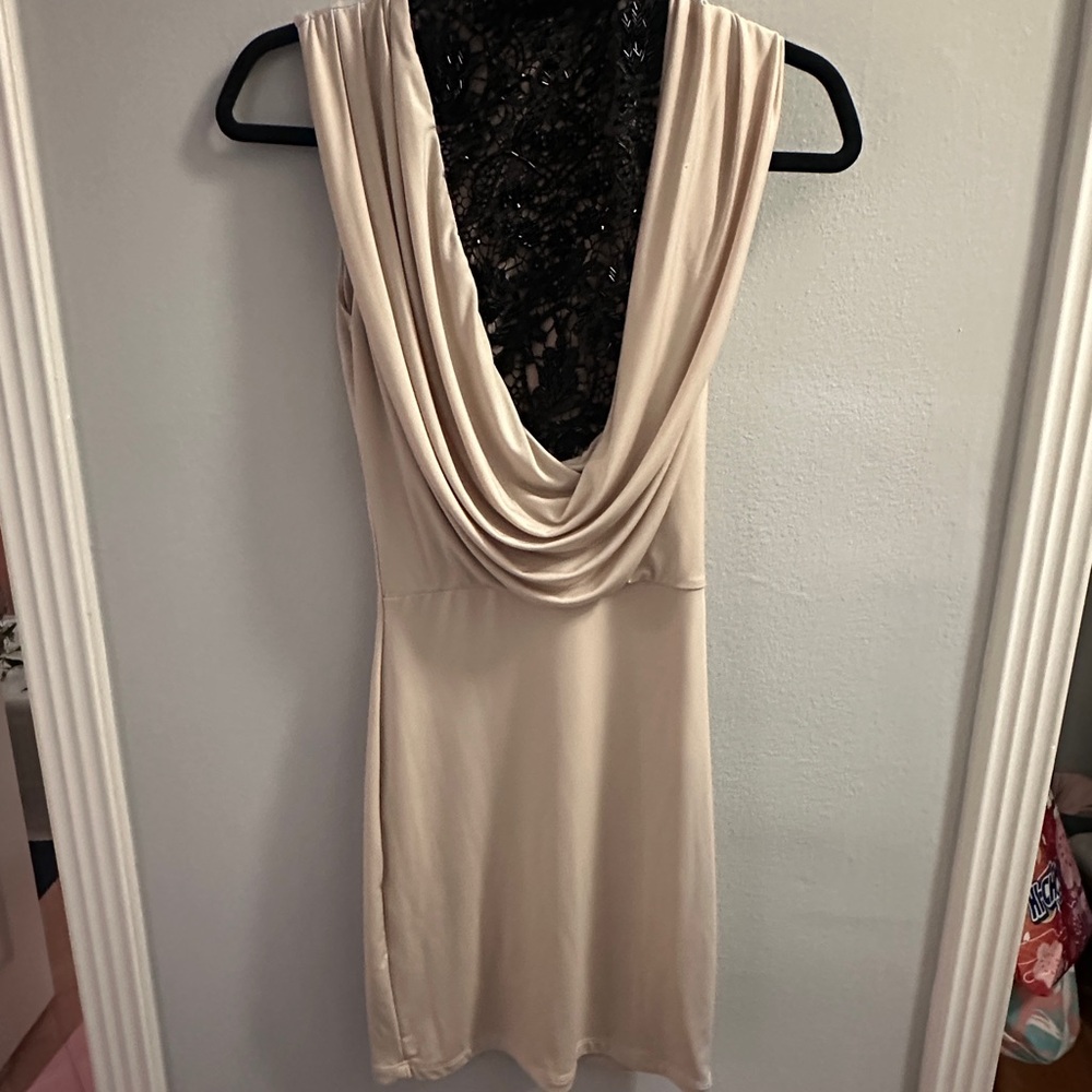 Arden B Gold Pleated Ruched Sheath Mini Dress
